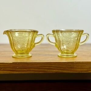 Vintage Federal Glass Patrician "Spoke" Creamer & Sugar Set |  Depression Glass